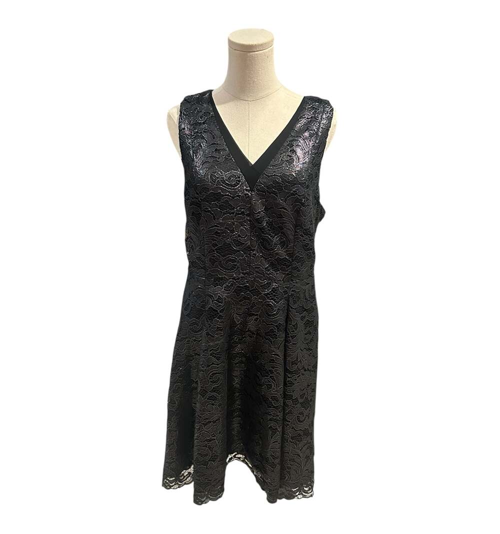 White House Black Market Metallic Floral Lace V-Neck Fit & Flare Dress